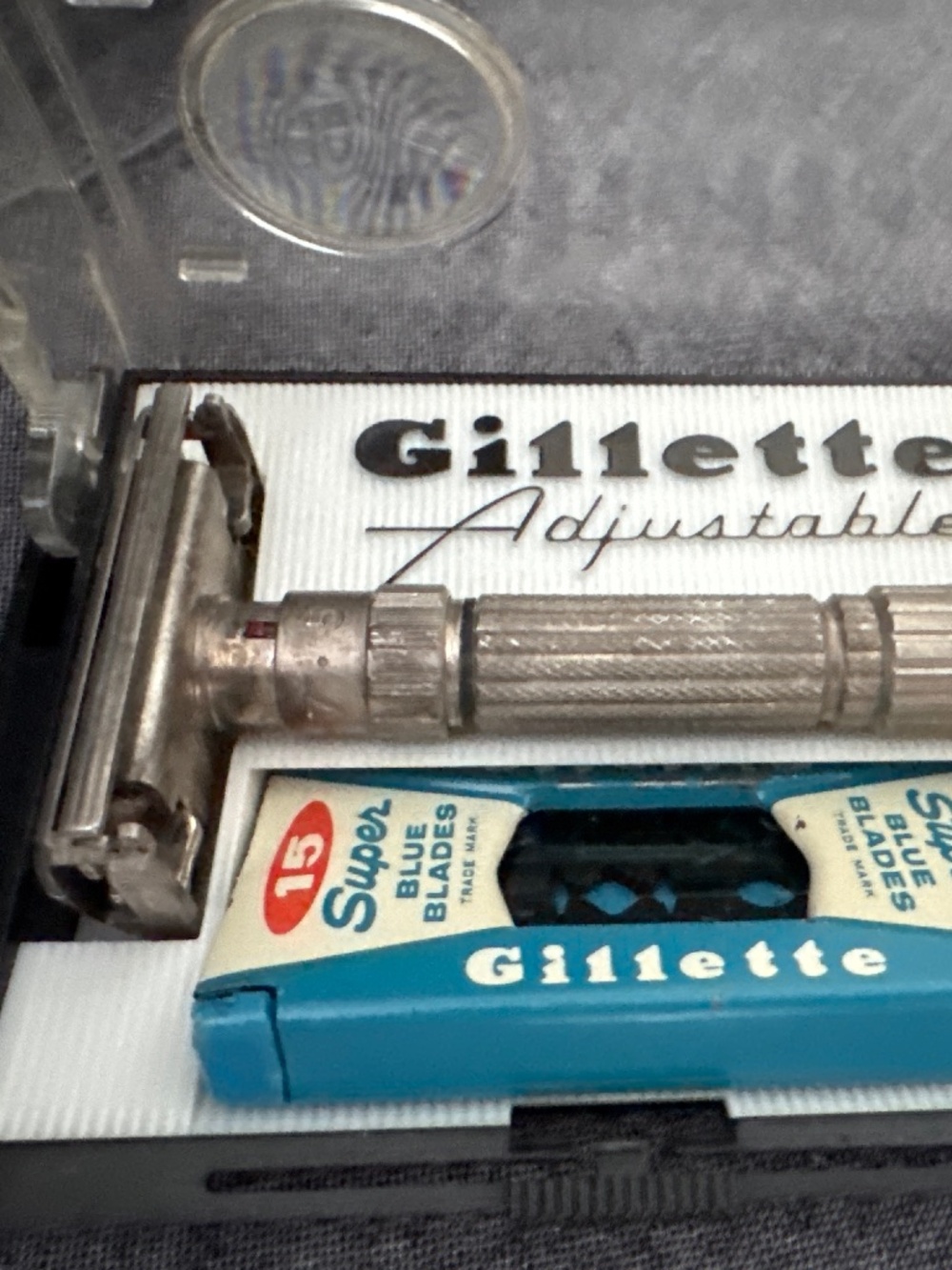 Vintage 1959 Gillette Fatboy Adjustable Safety Razor E3 with Case - User Grade